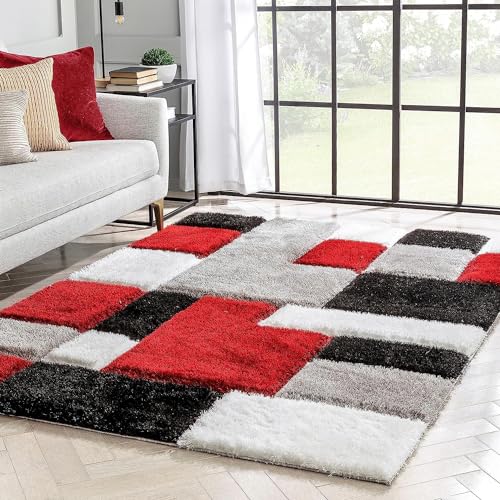 Image of SAGON Anti-Skid Shaggy Carpet Rug for Home | Ultra-Soft Plush Floor Mat for Living Room & Bedroom | Non-Slip, High-Density, Cozy Luxury Decor| 6 x 9 Feet Red - B