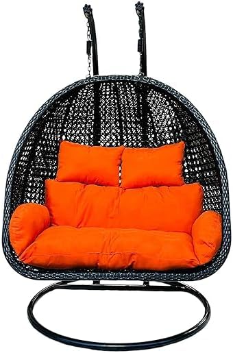 Rattan Happy Star Wrought Iron Outdoor Furniture Double Seater Beautiful Swing With Stand (Black Swing With Dark Brown Cushion) , 129 cm , 111.8 cm