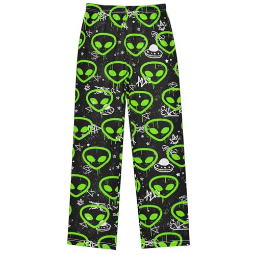Boy's Pants Alien Neon Head Black Pattern Jogger Pants Elastic Waist Long Bottoms Trousers with Pockets 6-14 Years