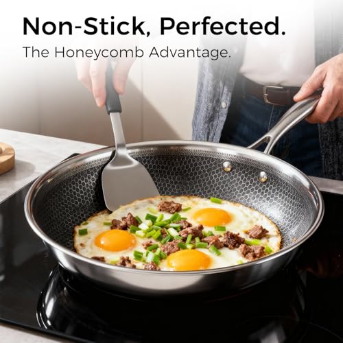Image of Pots and Pans Set Non Stick, 14 Pcs 5-Ply 18 /10 Stainless Steel | Hybrid Professional Chef Quality Cookware Set, Induction Compatible, PFOA Free Frying Pan, Saute Pan, Saucepan and Pot