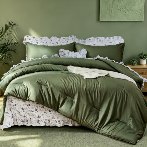 Image of WONGS BEDDING 8PC King Comforter Set, Ruffle Comforter with Floral Sheets