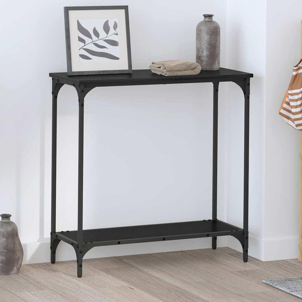 SXZenSpace Console Table Black Oak 75 x 30.5 cm, Slim Industrial End with Shelf, Matte Steel Frame, Adjustable Feet, Narrow Hallway or Living Room Accent Furniture