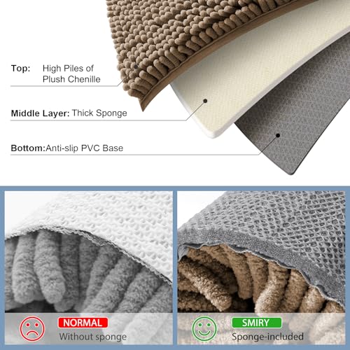 Smiry Luxury Chenille Bathroom Rugs 34x21, Extra Soft and Absorbent Shaggy Bath Mat, Machine Washable, Non-Slip Plush Carpet Runner for Tub, Shower, and Floor, Home Decor Accessories, Camel