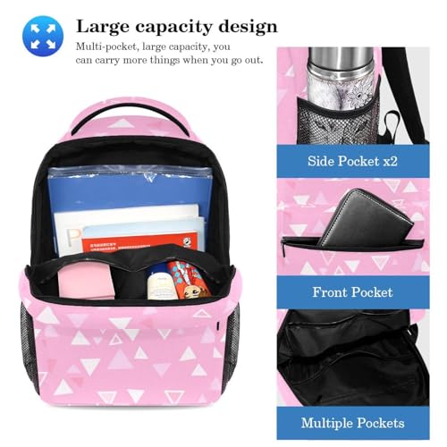 Sac à dos motif triangle rose géométrique avec sa trousse assortie