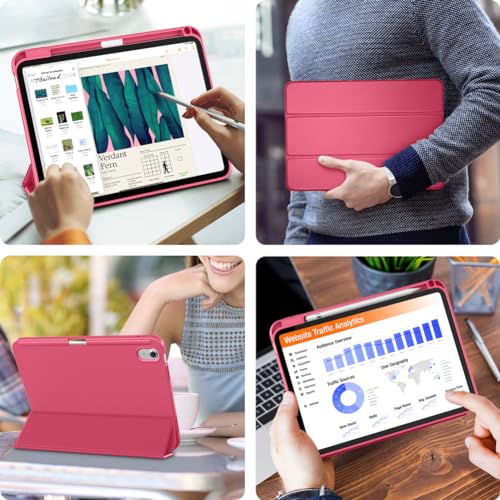 DTTO for iPad (A16) 11th Generation Case 11 Inch 2025, iPad 10th Generation Case 10.9 Inch 2022, Slim Tri-fold Stand Soft TPU Back Protective Cover with Pencil Holder - Auto Sleep/Wake, Watermelon Red by DTTO - Image 3