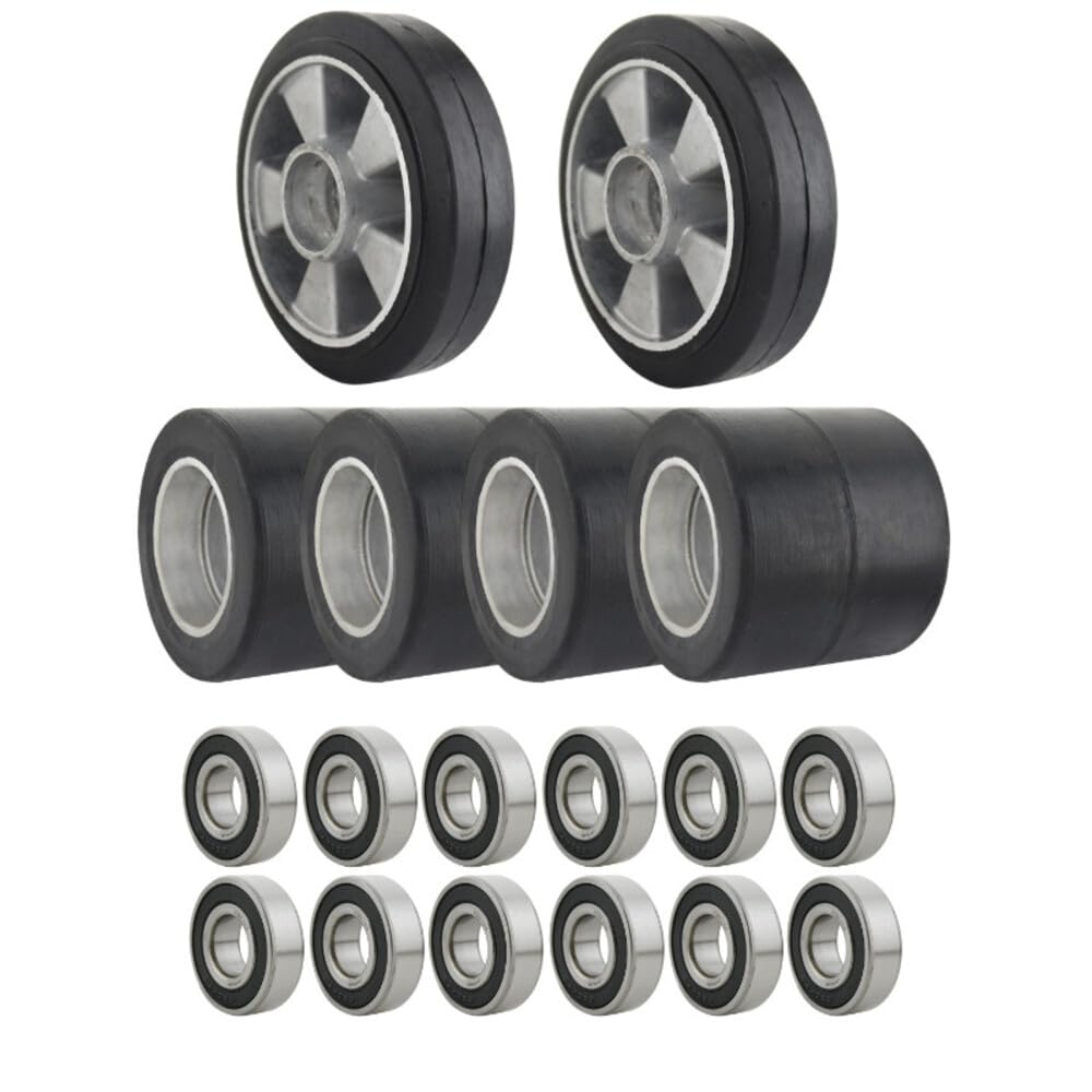JAZGOT Juego de ruedas de 180 mm para carro Zakrem con rodamientos 6204 2RS. El conjunto incluye rodillos, ruedas de goma y cojinetes para la transpaleta.