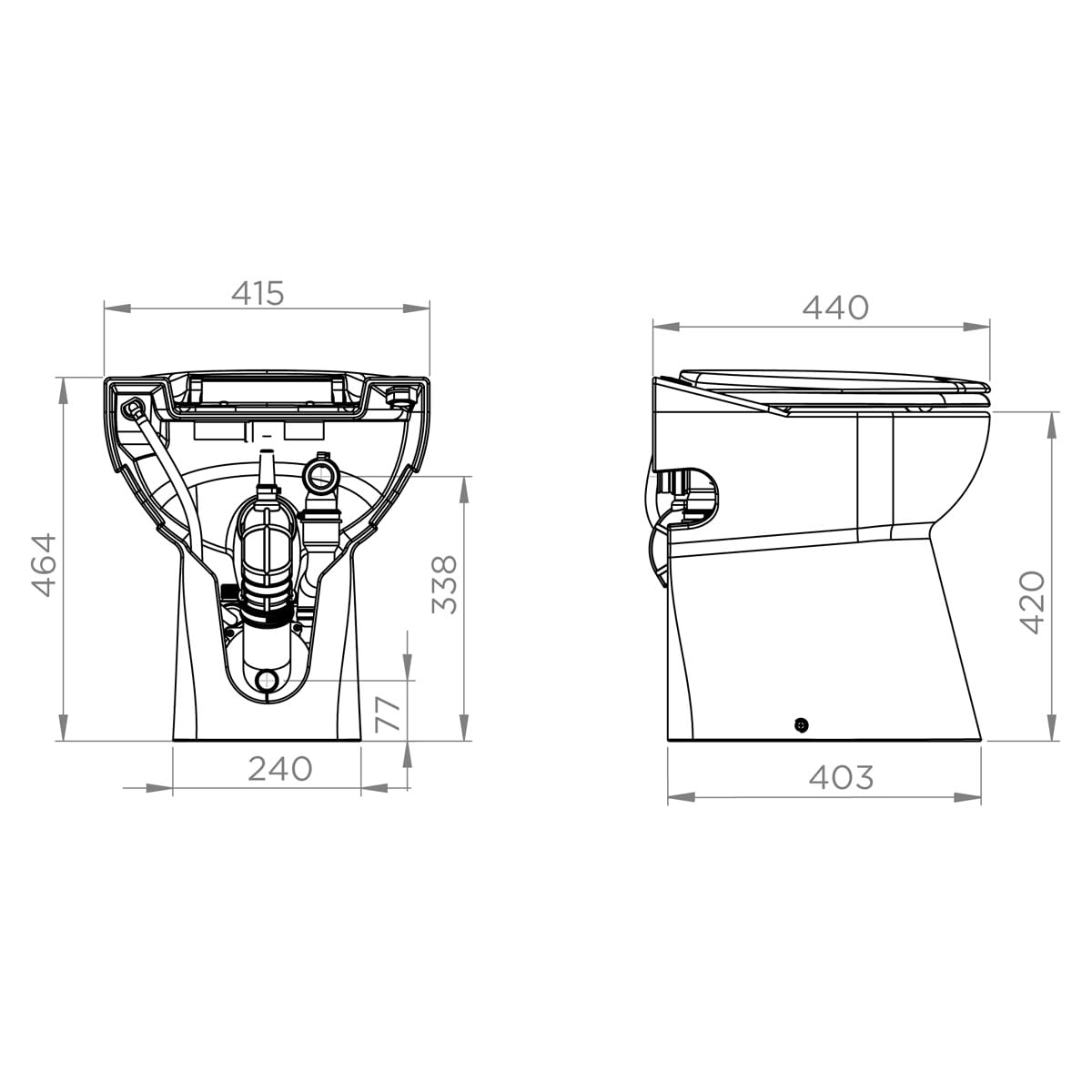SFA - Sanibroyeur Sanicompact 43 - WC avec Broyeur Intégré - Compact - Double Chasse d'Eau Économique - 41,5 x 44 x 46,4 cm - 550W - Made in France