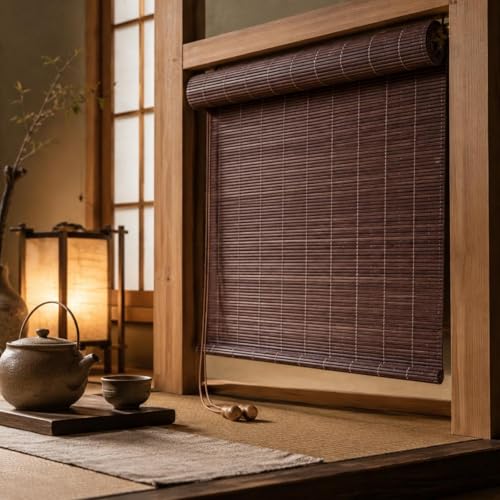 Store en bambou enroulable pour balcon et bureau chaleureux
