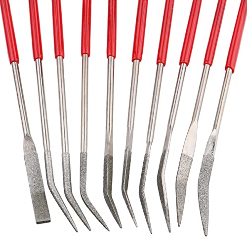 Wolfride Diamant-Riffler-Feilen, gebogenes Diamant-Nadelfeilen-Set, Mini-Diamantfeilen, gebogene Nadelfeile für Metall, Glas, Stein, 10 Stück Cover