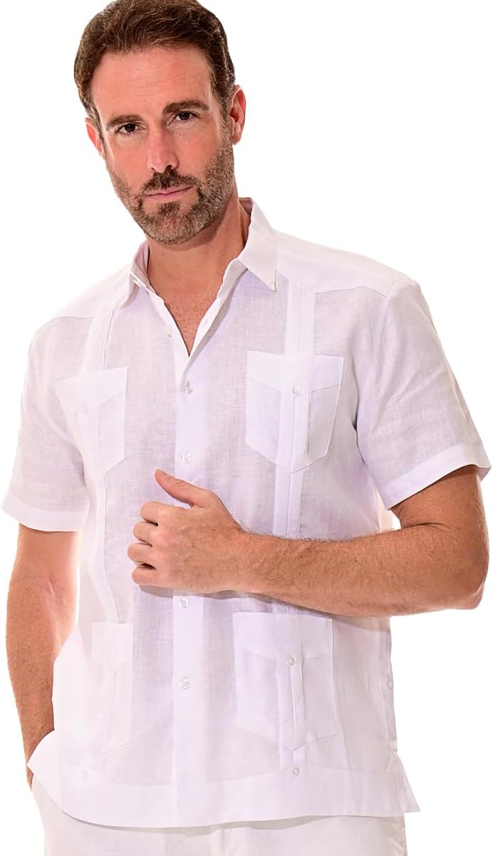 bohio Traditional Guayabera Short Sleeve Linen Shirt, 4 Pockets, Multiple Colors