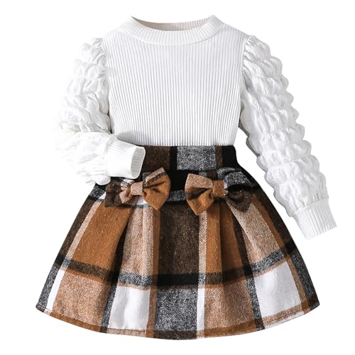 Vêtement bébé fille avec jupe nœud café pour tenue automne confortable 2-3 ans