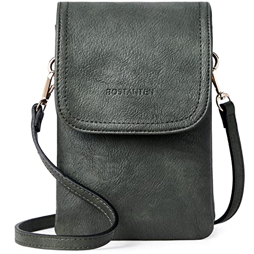 BOSTANTEN Klein Handytasche zum Umhängen, PU Leder Handy Umhängetasche Damen, Handytasche mit Geldbörse zum Umhängen, handtasche damen umhängetasche für Designer Dunkel Grün