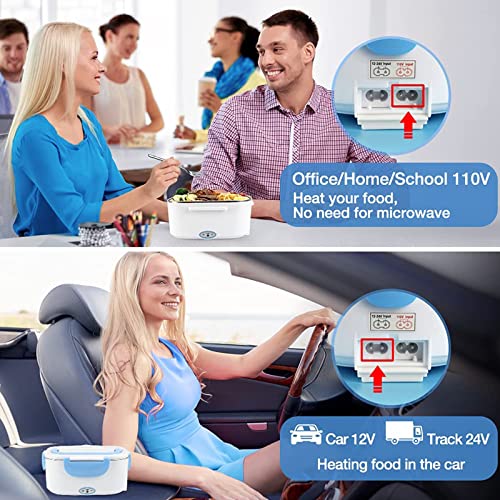 Hyaugx Electric Lunch Box Food Warmer 80W Quick Heater For Adult 1.5L Portable Lunchbox 3-In-1 Self Heating Box With Removable Ss Container/Spoon/Fork/Insulation Bag/Seal Ring ‎Blue #TOP1