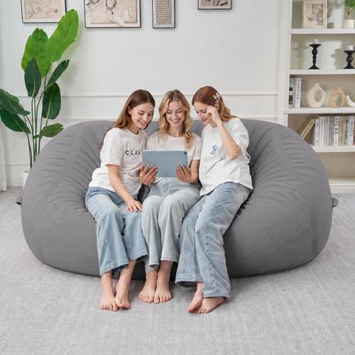 Image of 6FT Bean Bag Chair 6'Giant Bean Bag Chairs with Adults, Large Beanbag Chair | Bean bag Lounger with Machine Washable Cover Fine Corduroy Fabric, Comfy Chairs for Living Room Bedroom Dorm, Lightgrey