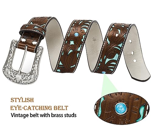 Image of Western-Leather-Belts-Women Vintage Waist-Belts with Hollow Out Flower