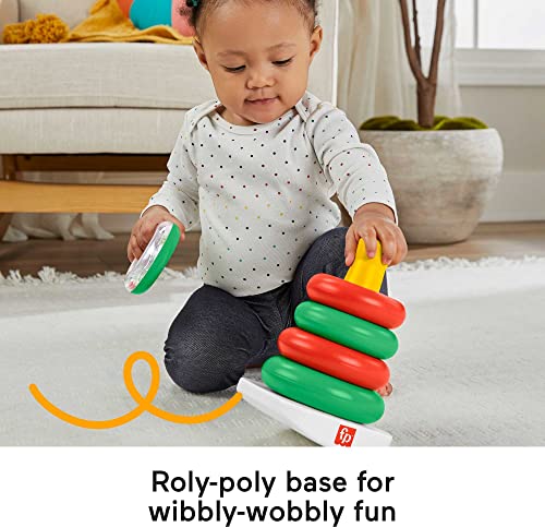 Fisher-Price Baby Stacking Toy Holiday Rock-A-Stack With 5 Rings And Bat-At Rocker Base For Ages 6+ Months, Red & Green #TOP3