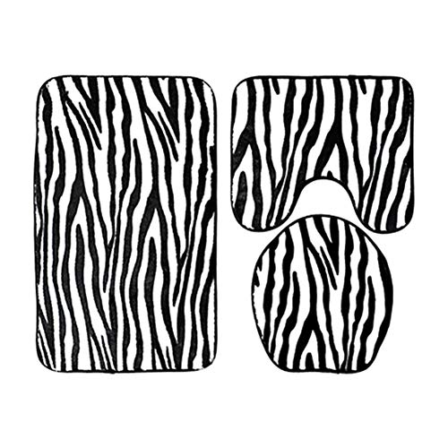 Zhuhaixmy Badematten Set 3tlg - 3D Tiger Muster Rutschfeste 3 Stücke Wasser absorbierende Sitz Deckel Haus Dekoration