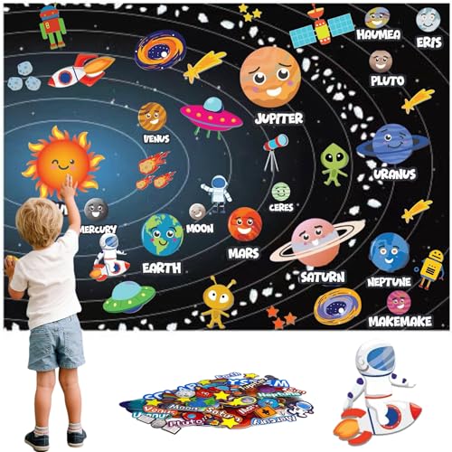 Sistema Solar para Niños con 55 Figuras Fieltro. Planetas Sistema Solar para Niños, Juguetes Montessori 3 4 5 6 7 8 Años | Juegos Educativos Regalos Infantiles Planetario Cumpleaños Navidad
