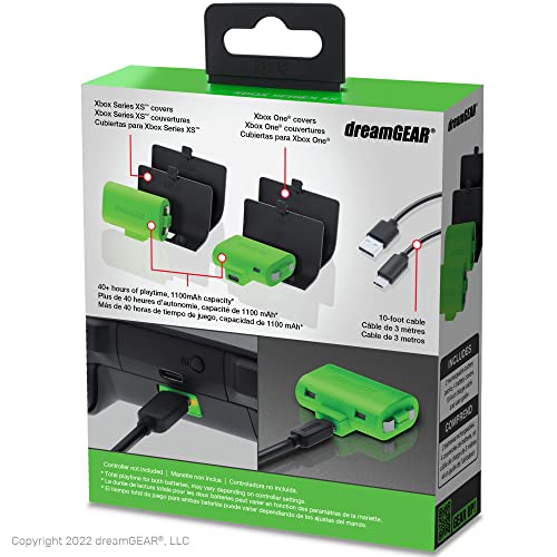 Charge Kit for Xbox XS: 1100mAh Rechargeable Batteries, 10ft Cable, 40 Hours of Play/Xbox One
