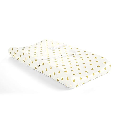 Lush Decor Baby Boho - Funda para cambiador, diseño de corazones metálicos, suave y afelpado, 32 x 16 x 5 pulgadas, color blanco y dorado