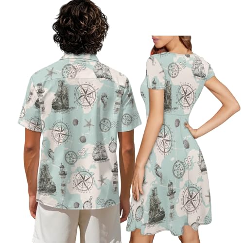 Image of AFPANQZ Couple Matching Outfit Casual Men's Button Down Shirt or Short Sleeve Summer Sundresses Dresses for Women 2026