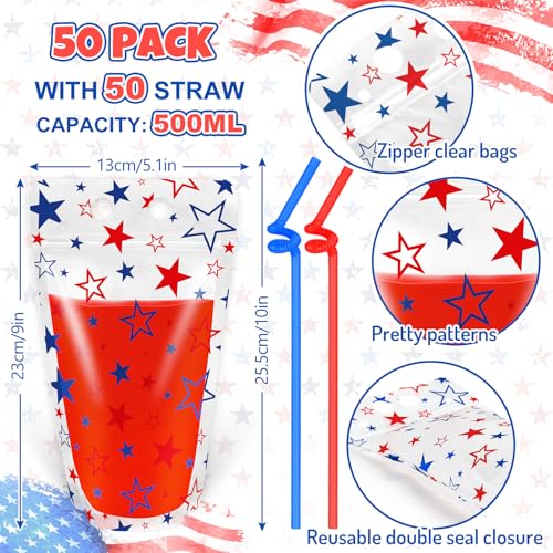 50 pitillos y bolsas plásticas patrióticas con diseño de estrellas miniatura 2