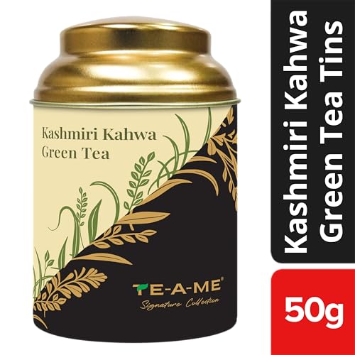 Image of TE-A-ME Kashmiri Kahwa Green Tea Tin 50gm | Premium Kahwa Kashmiri Tea | Desi Kahwa (Pack of 2)
