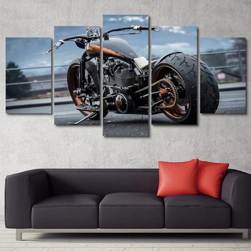 Tableau decoration murale moto de course impression sur toile 5 parties