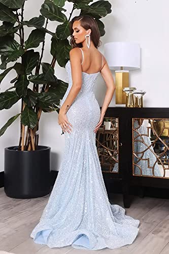 Women's Sequin Mermaid Prom Dresses Long Spaghetti Straps Sparkly Formal Dress Evening Gowns3