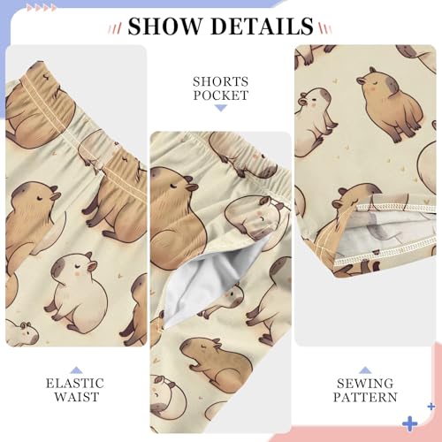 Cartoon Capybaras Pajama Pants Lounge Sleep Pants Elastic Waist Long Pajama Bottoms with Pockets for 6-14 Years4