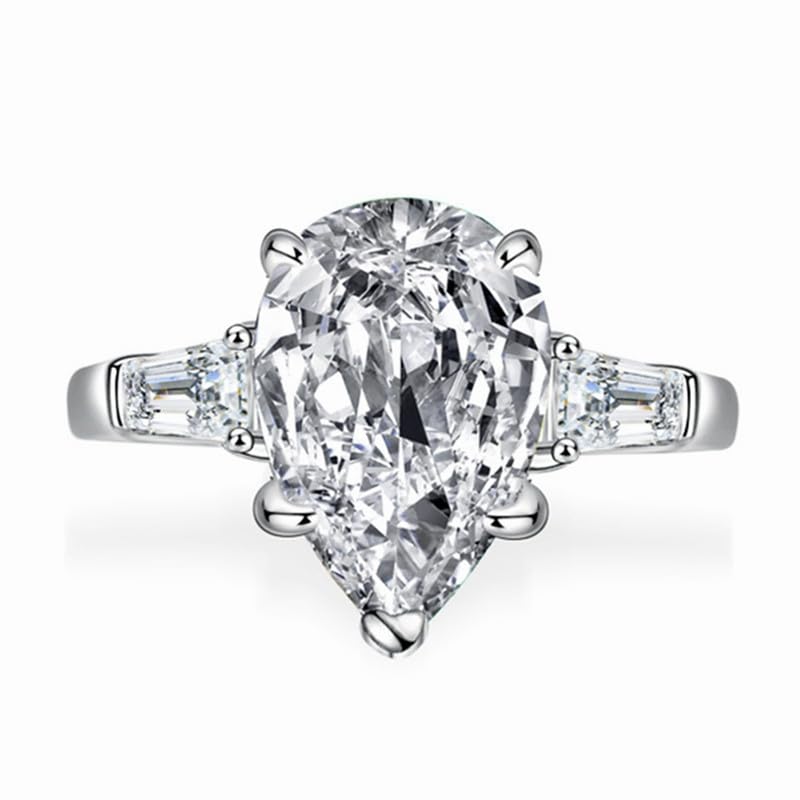 Blocaci Pear Shaped Engagement Rings for Women White Gold 1CT/2CT Center Teardrop Moissanite Engagement Rings with Baguettes Platinum Plated Silver 10K 14K 18K Gold Anniversary Promise Rings