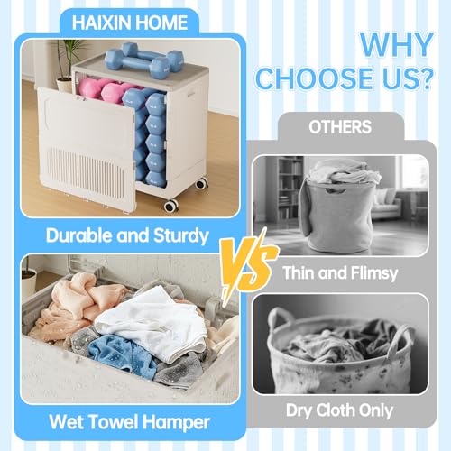 Image of HAIXIN HOME Rolling Laundry Hamper with Lid, 130L Large Capacity Clothes Hampers for Laundry, Plastic Collapsible Laundry Baskets with Wheels and Lid, Install-Free & Easy to Transport to Laundry Room