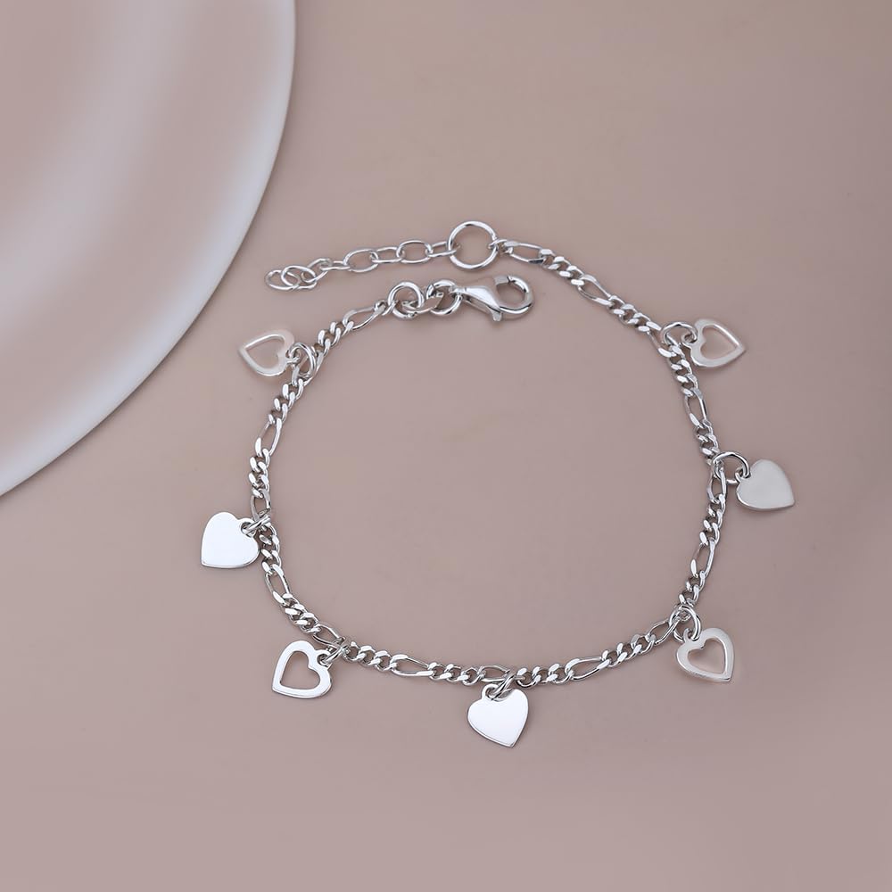 Vanbelle Sterling Silver Jewelry - Rhodium Plated with 925 Stamp - Hanging Open and Close Heart Bracelet - Elegant handcrafted - for Women - 6.5" long + 1" extender - Image 6