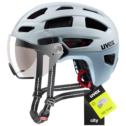uvex Finale Visor - sicherer City-Helm für Damen und Herren - Filterkategorie 1 - inkl. LED-Licht - Silver matt - 52-57 cm