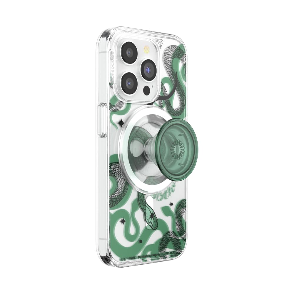 PopSockets iPhone 15 Pro Case with Round Phone Grip Compatible with MagSafe, Phone Case for iPhone 15 Pro, Wireless Charging Compatible, Harry Potter - Slytherin