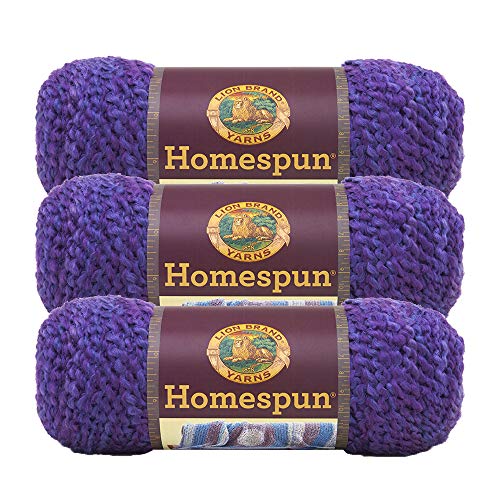 Image of Lion Brand Yarn Homespun Yarn, Soft Bulky Yarn for Knitting, Crocheting, and Crafting, 3 Pack, Purple Haze