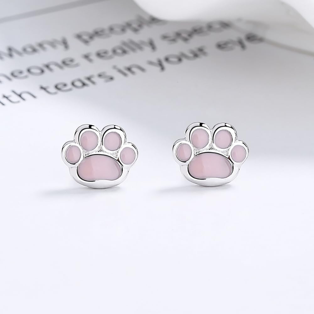 Pendientes de tuerca de plata de ley 925 con diseño de huella de cachorro de perro y gato de 18 g, aretes de cartílago pequeños, aretes de hélice, tragus, joyería hipoalergénica para mujeres y niñas