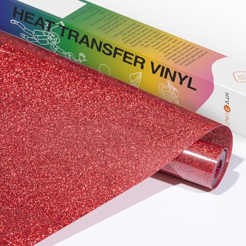 HTVRONT Red Glitter HTV Vinyl- 10 x 5ft Red Glitter Iron On Vinyl for All Cutting Machine Glitter Heat Transfer Vinyl Roll for T Shirts - Easy to Cut & Weed for Heat Vinyl Design