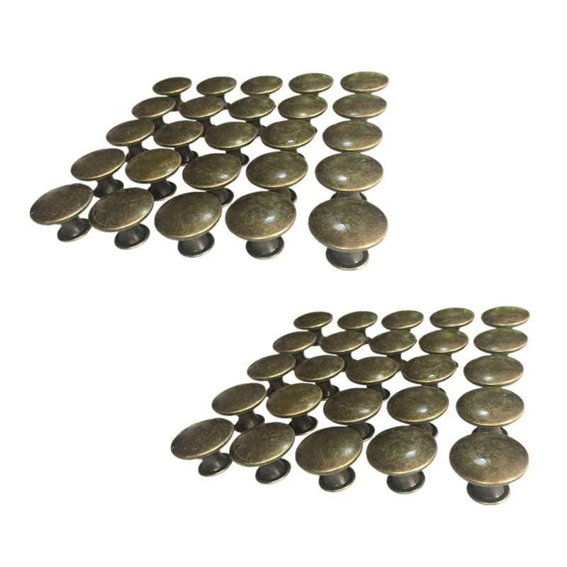 50PCS Vintage Door Drawer Knobs 30Mm Antique Kitchen Cabinet Cupboard Handles, For Dresser And Cabinet, Old Bronze - (Color: Light Grey)