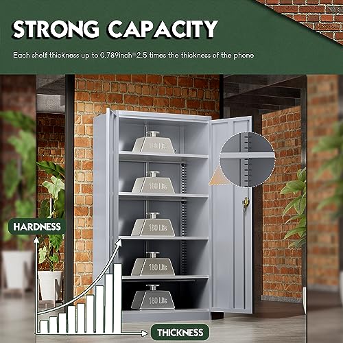 Image of Greenvelly Metal Storage Cabinet, 72 inch Lockable Metal Garage Storage Cabinet with Doors and 4 Adjustable Shelves, Locking Steel Cabinet for Home Office, Garage, Shop, School (Dark Grey 36 inch W x 18 inch D)