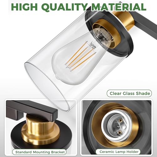 Image of DORESshop Bathroom Light Fixtures, 2-Light Black and Gold Bathroom Lights Over Mirror with Clear Glass Shade, Vanity Lights for Hallway Bedroom Living Room, ETL Listed