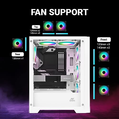 Ant Esports ICE-170TG Mid-Tower Computer Case/Gaming Cabinet - White | Support ATX, Micro-ATX, ITX | Pre-Installed 3 Front Fans & 1 Rear Fan - Image 5