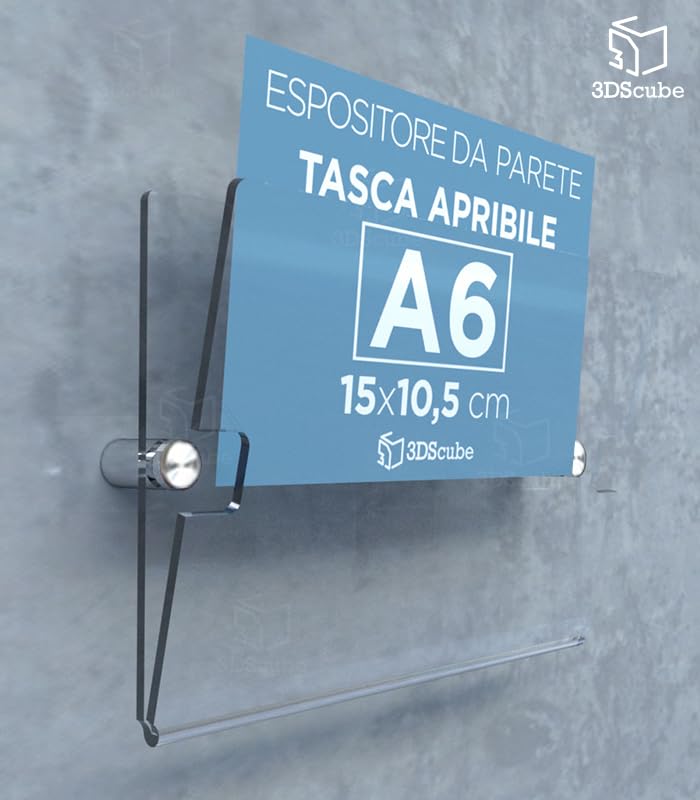 4 Espositori Plexiglass Per Depliant A6 - Porta Avvisi Da Parete Con Distanziali Alluminio