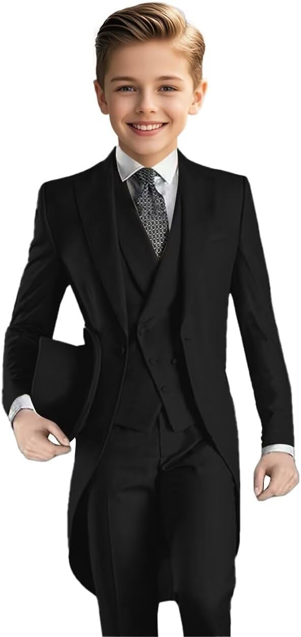 Suits for Boys 3 Pieces Formal Long Tailcoat Tuxedos for Kids Wedding Banquet Party Outfit Jacket Vest Pants Set