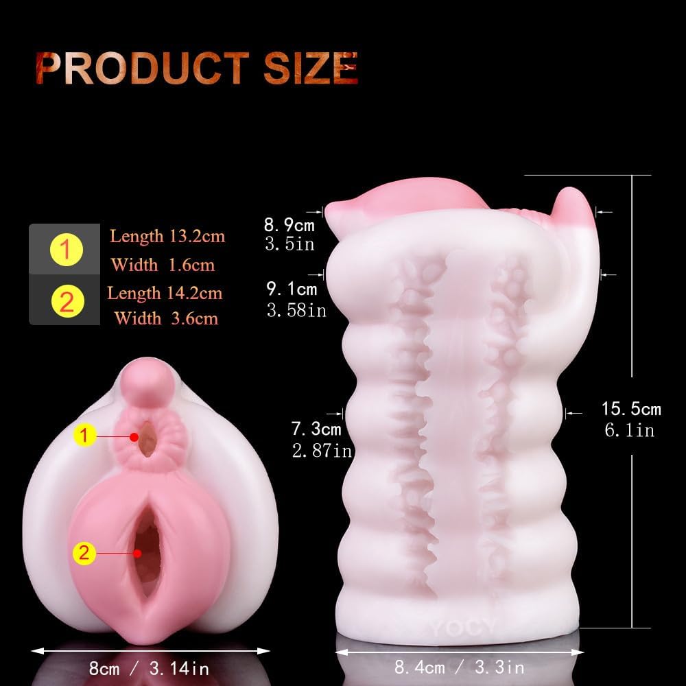 Soft Lifelike Fantasy Pink Unique Design 2 in 1 Male Masturbator Silicone Men Stroker Male Sex Toy Adult Sex Product for Men Couple Liquid Silicone Made Textured Tunnels Waterproof Flexible