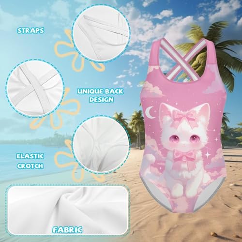 Image of Girls One Piece Swimsuits Teens Sleeveless Back Cross Strap Bathing Suit Kids Quick Dry Cute Beach Swimwear(5-14)