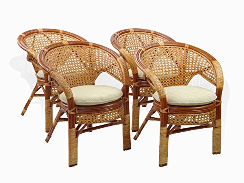 Pelangi Handmade Rattan Dining Wicker Chair W/Cushion, Colonial #TOP3
