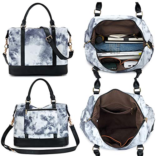 Women Ladies Weekender Bag Overnight Carry-on Tote Duffel in Trolley Handle (Tie dye -Blue)