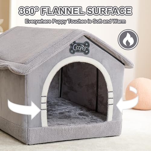Jiupety Indoor Dog House with Frame, Large Dog Cave Bed, Insulated Cozy, Suitable for 60-100 lb, Jumbo (38"×30"×28"), Gray - Image 6