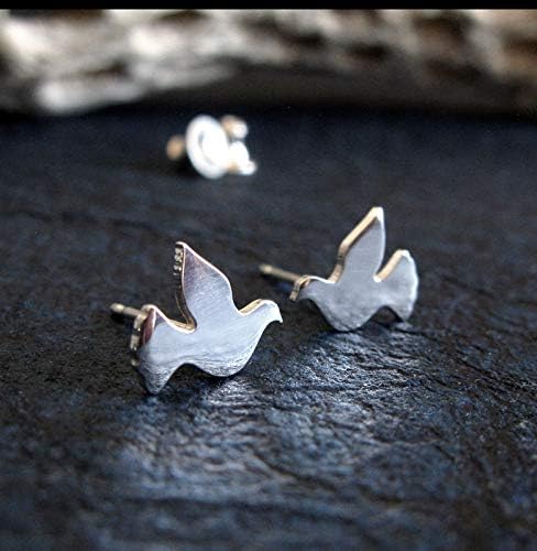 Dove Bird Stud Earrings Polished Sterling Silver Handmade in USA